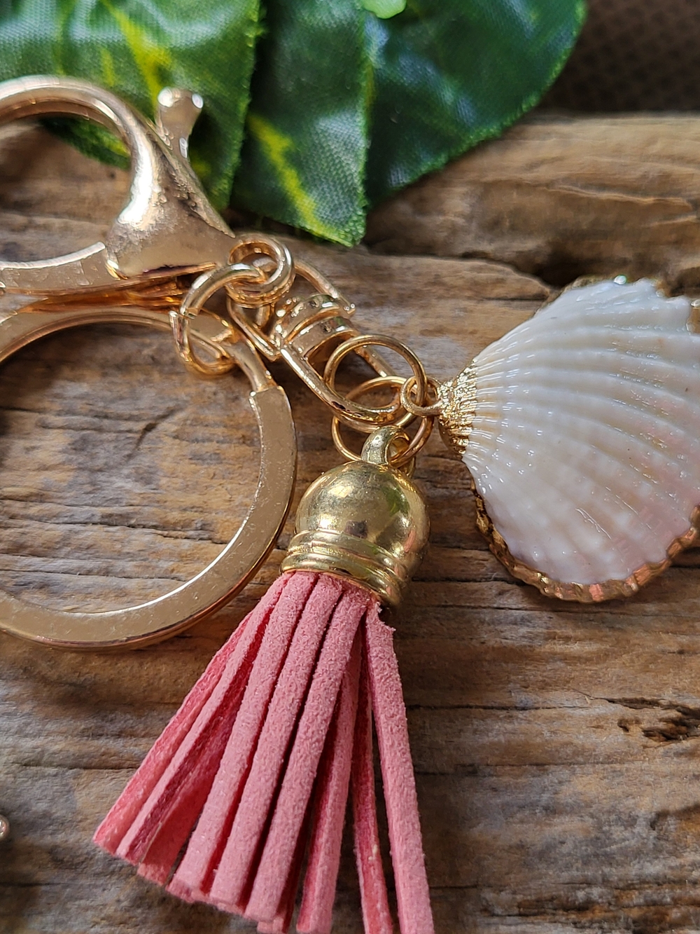 Rose Gold Toned Keyring with Pink Tassel and Shell Charm